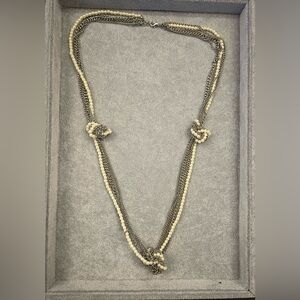 Elegant Silver and Pearl Knotted Long Necklace